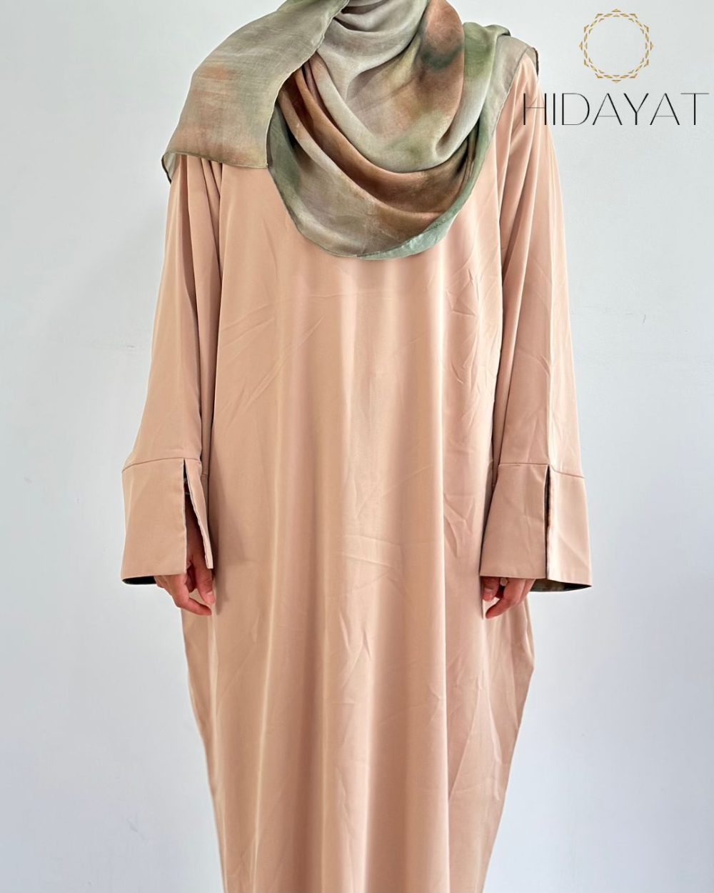 Printed Hijab Abaya – Beige