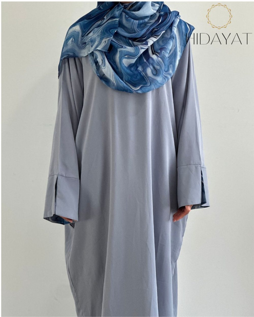 Printed Hijab Abaya – Cornflower Blue