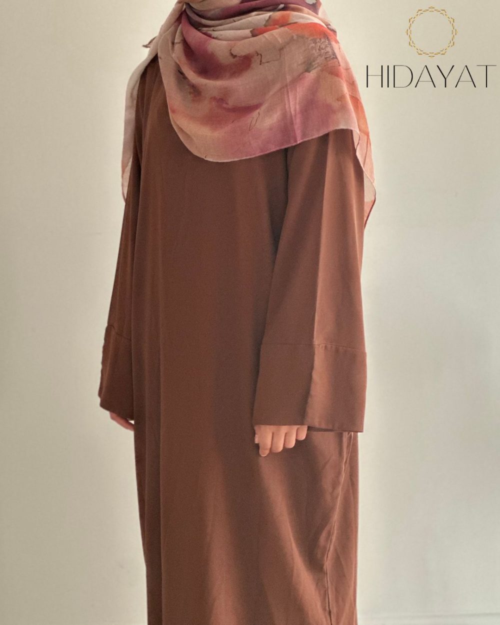 Printed Hijab Abaya – Brown