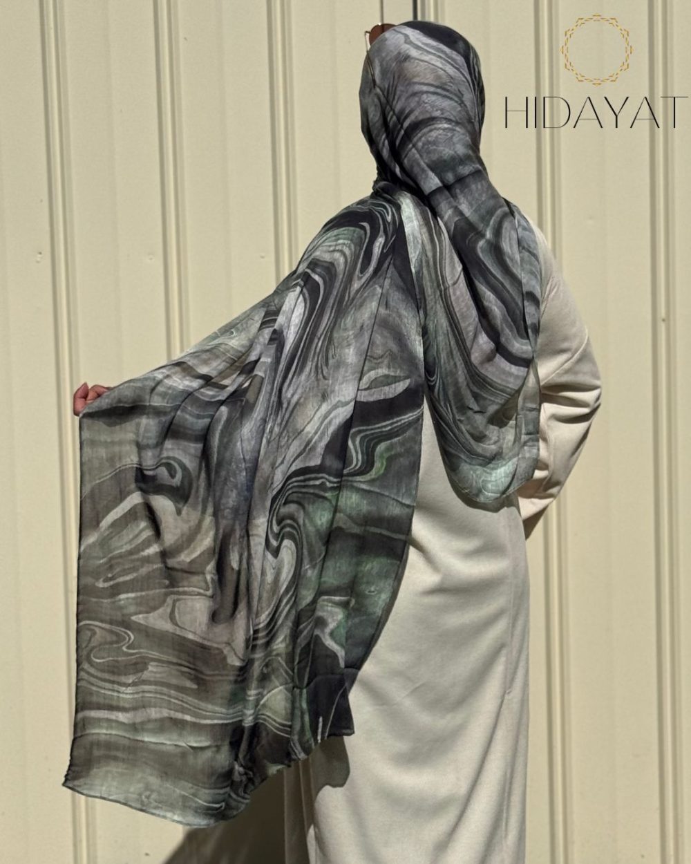 Printed Modal Hijab – Green Marble Print