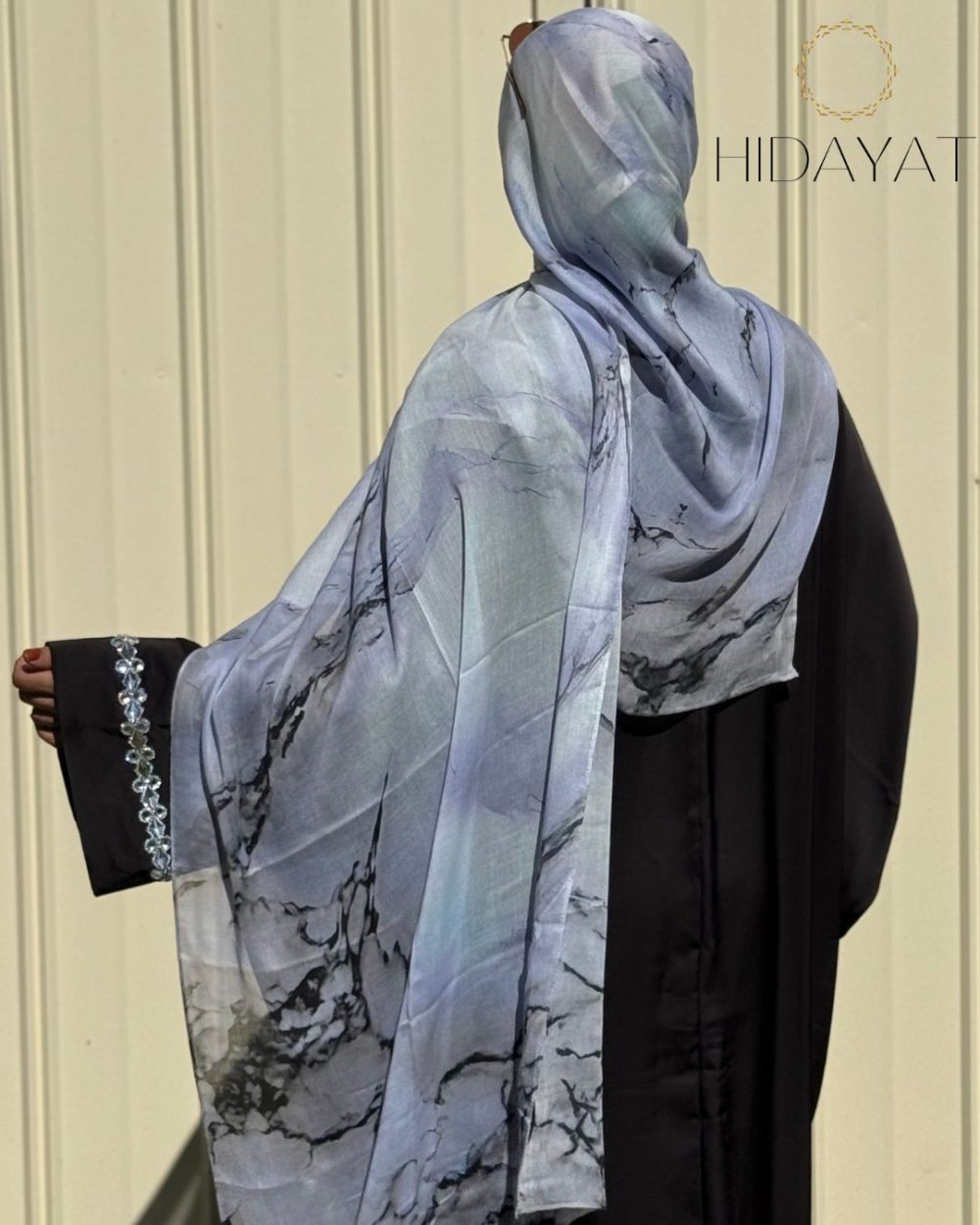 Printed Modal Hijab – Grey & Black Marble Print