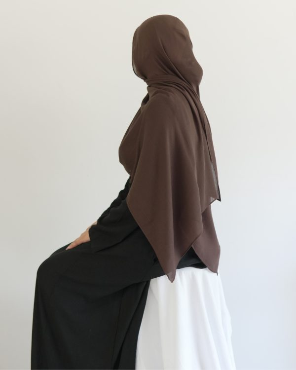 Soft, opaque and breathable Mini Modal Hijab in Espresso Brown shade.