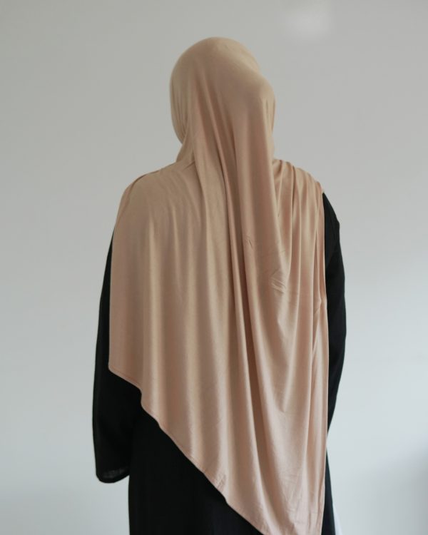 HIDAYAT caramel warm tan nude premium jersey hijab clean drape styling look