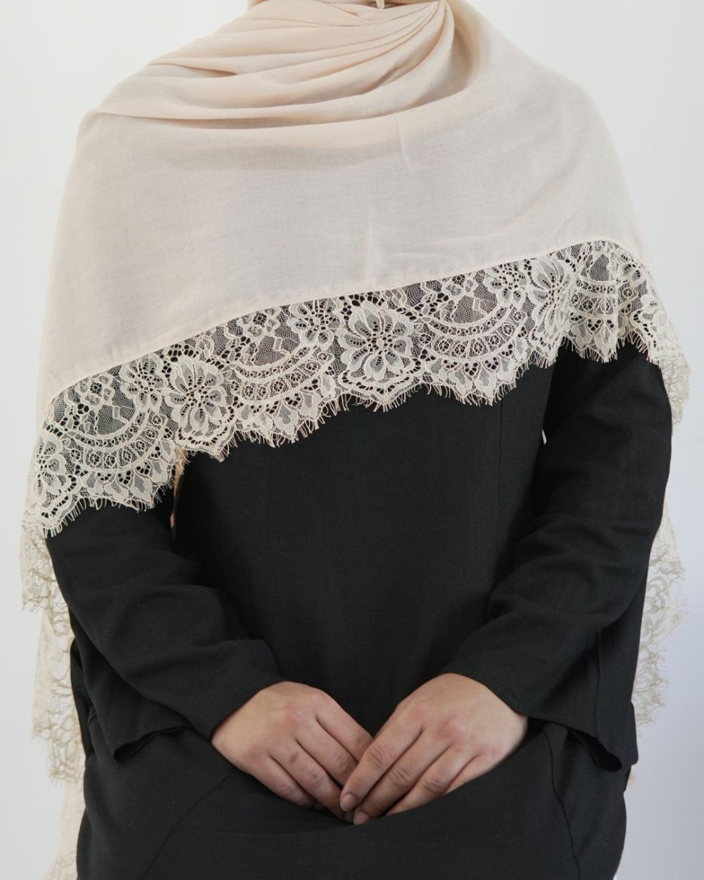 Lace Modal Beige Cream Hijab Set