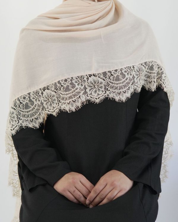 Lace Modal Beige Cream Hijab Set