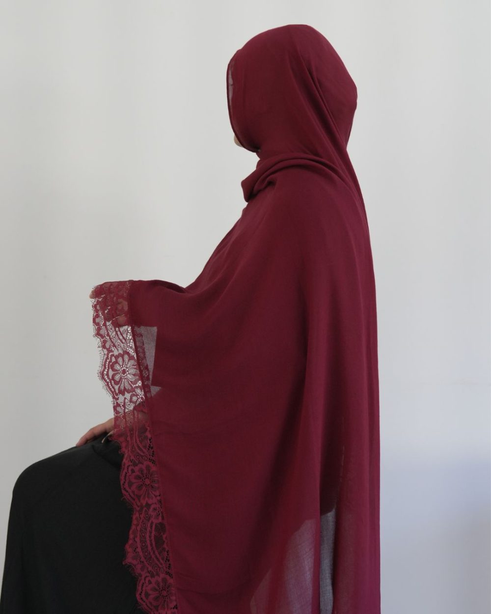 Lace Modal Burgundy Hijab Set