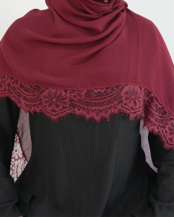 Lace Modal Burgundy Hijab Set