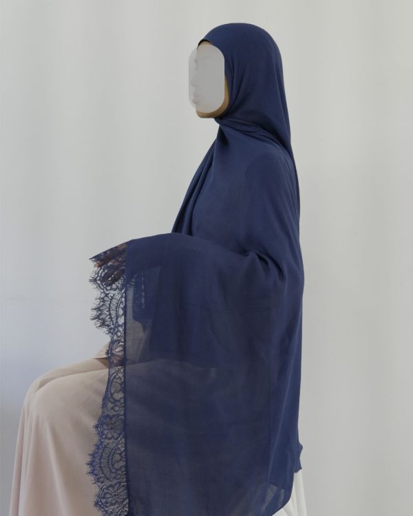 Lace Modal Navy Blue Hijab Set