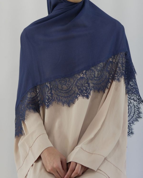 Lace Modal Navy Blue Hijab Set