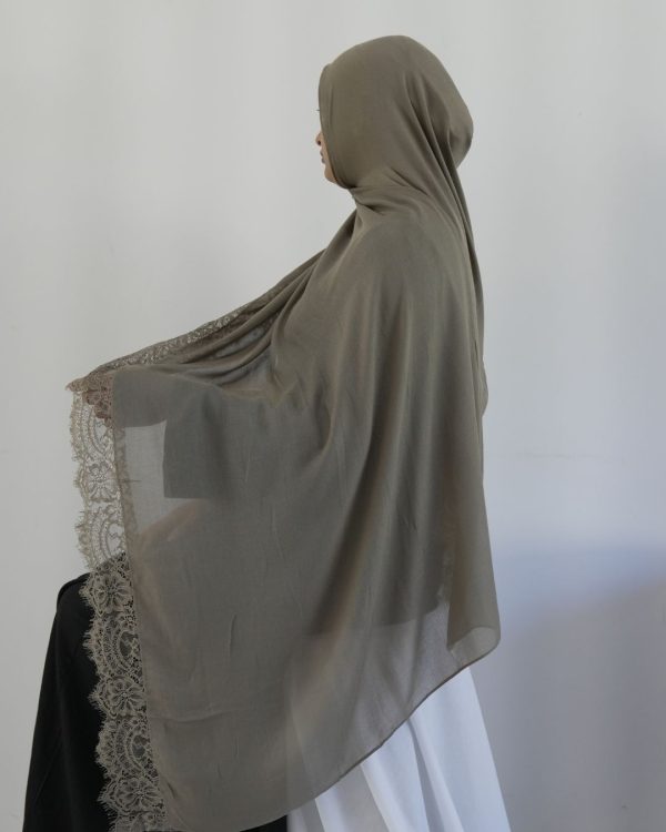 Lace Modal Olive Green Hijab Set