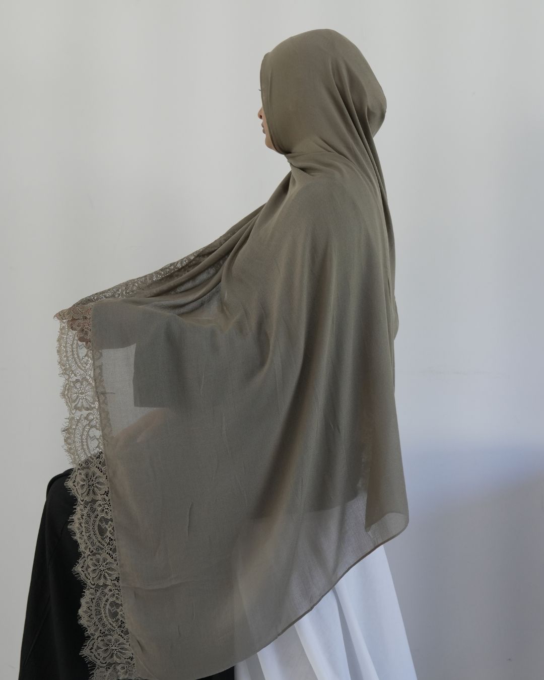 Lace Modal Olive Green Hijab Set Lace Modal Olive Green Hijab Set