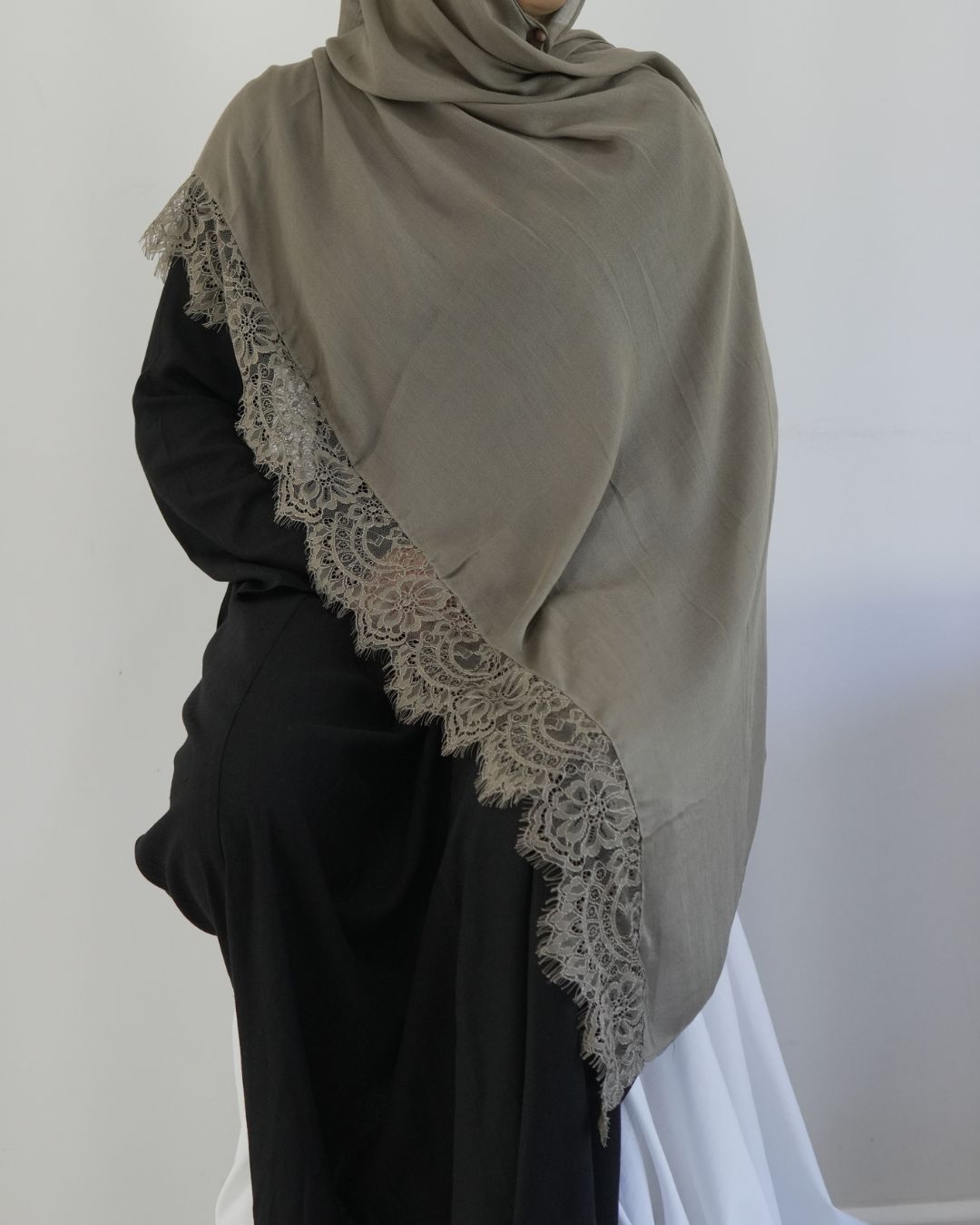 Lace Modal Olive Green Hijab Set Lace Modal Olive Green Hijab Set