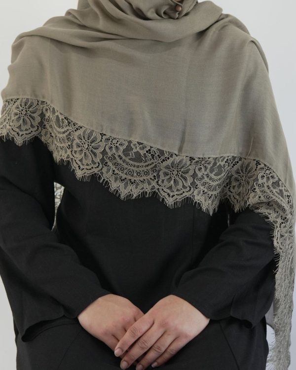 Lace Modal Olive Green Hijab Set