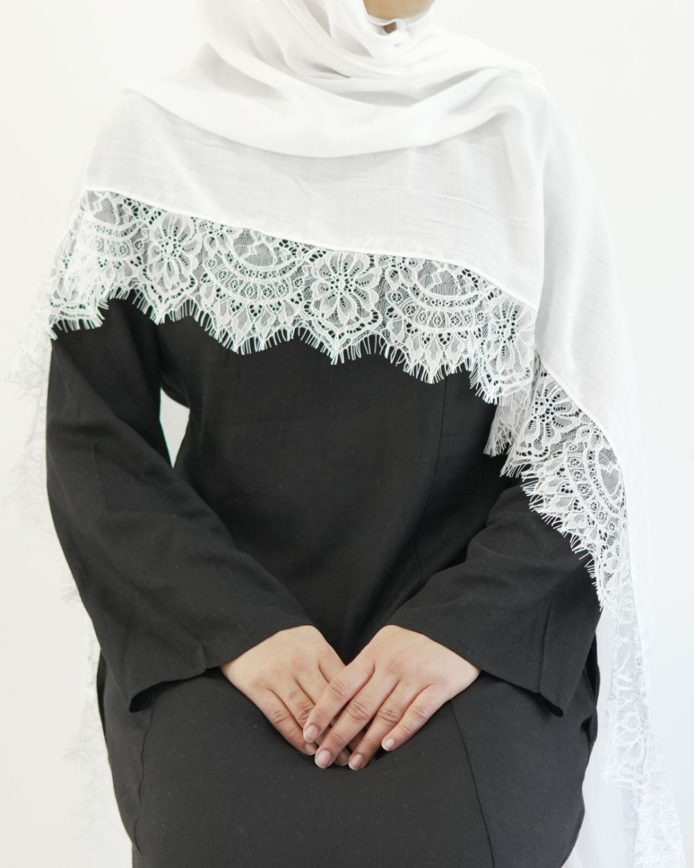 Lace Modal White Hijab Set