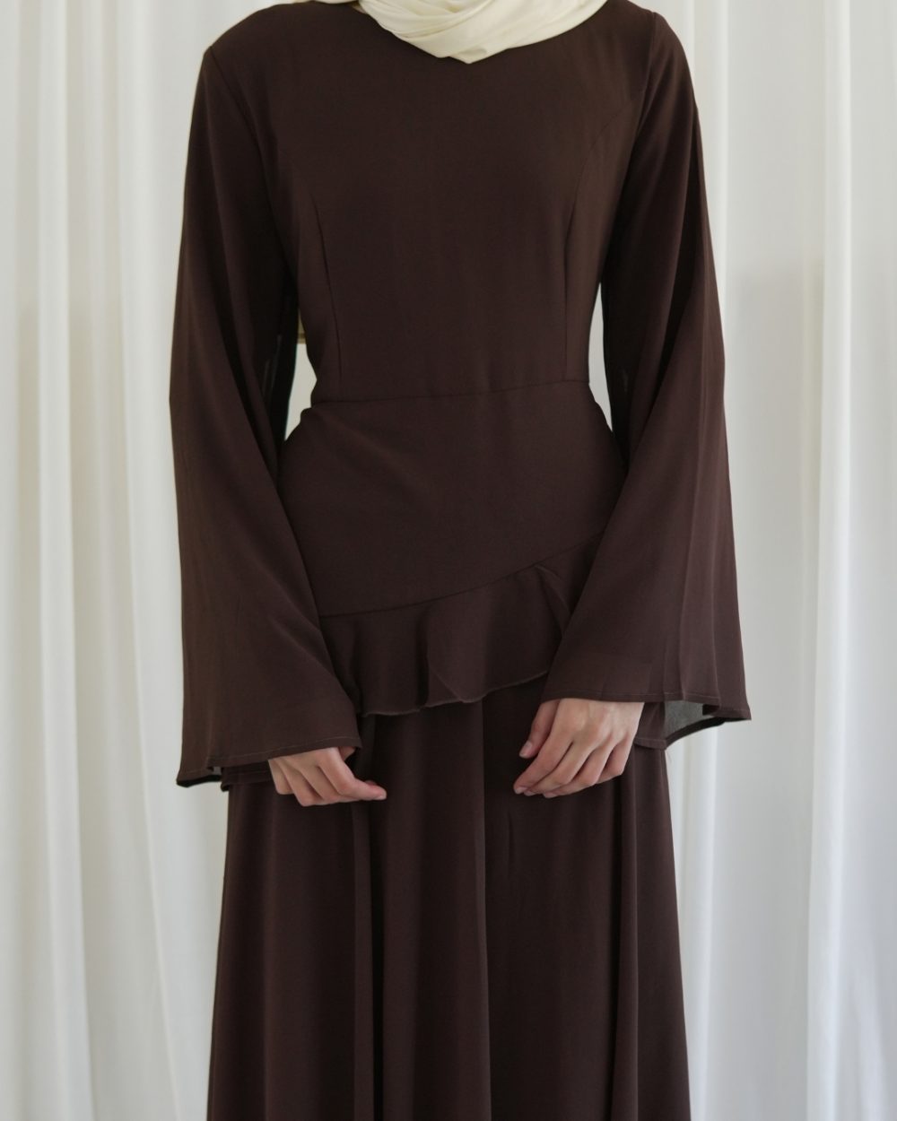 Alina Ruffle Dress- Coffee