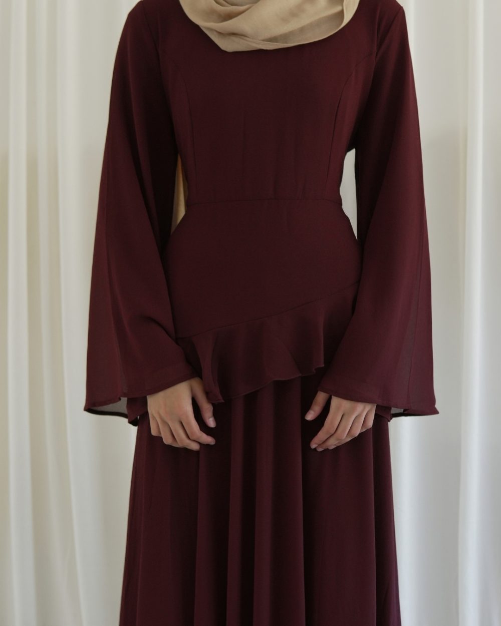 Alina Ruffle Dress- Maroon