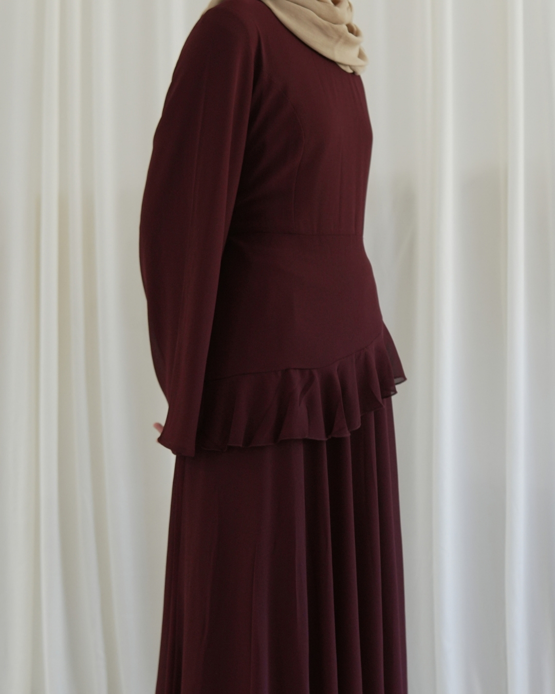 Alina Ruffle Dress- Maroon (3) Alina Ruffle Dress- Maroon (3)